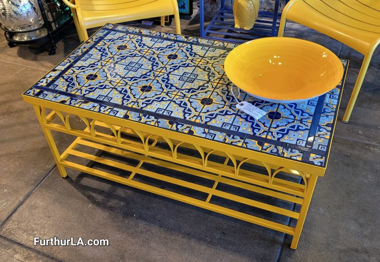 Wrought iron and tile coffee table
