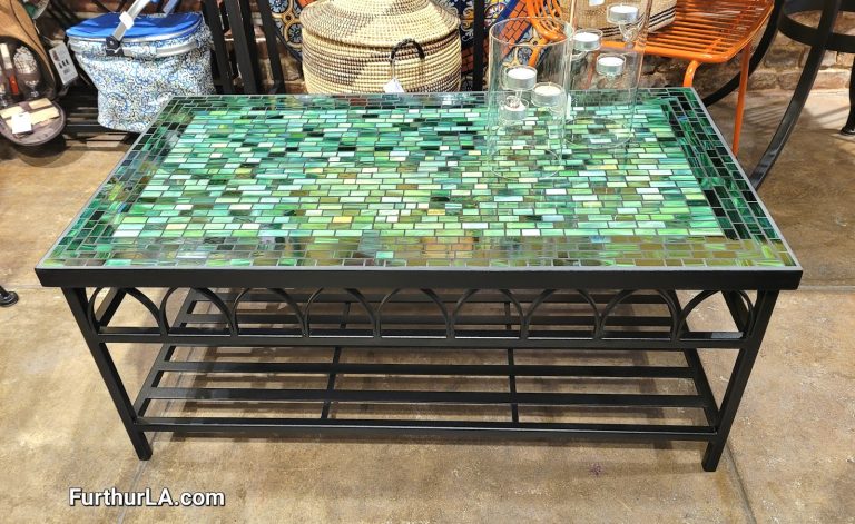 Wrought iron and glass mosaic indoor outdoor coffee table by furthur furniture