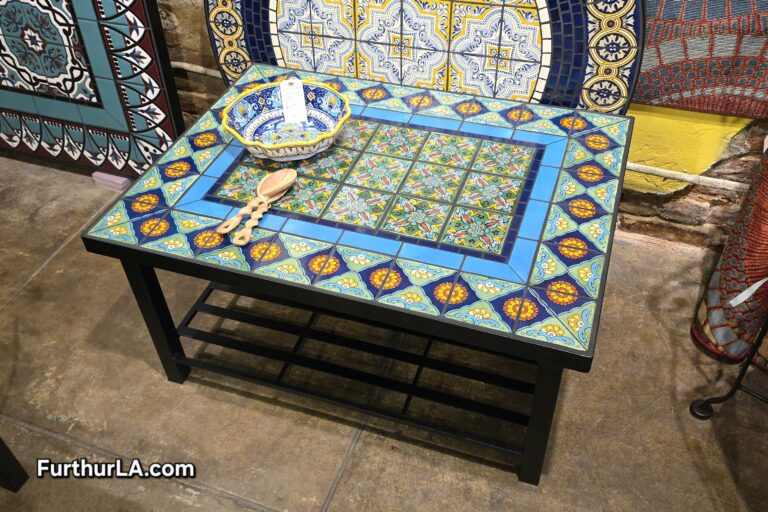 Tile and wrought iron outdoor coffee table