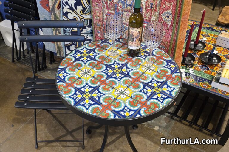 Colorful tile top patio outdoor table for two