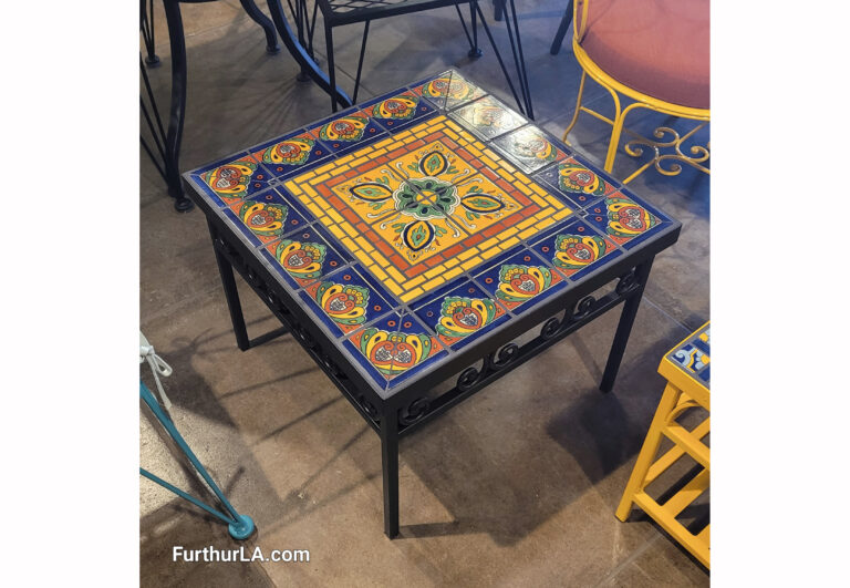 Tile and wrought iron outdoor indoor coffee table