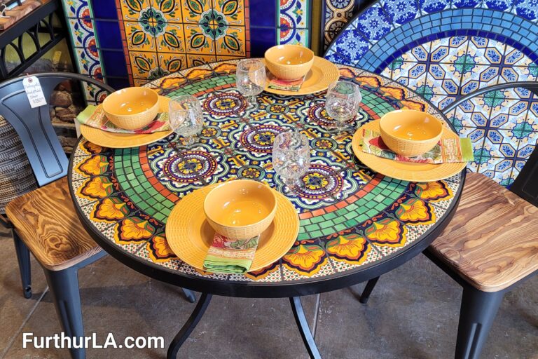 large round outdoor tile table