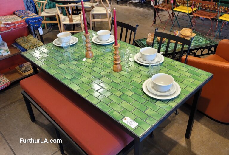 Green tile outdoor dining table