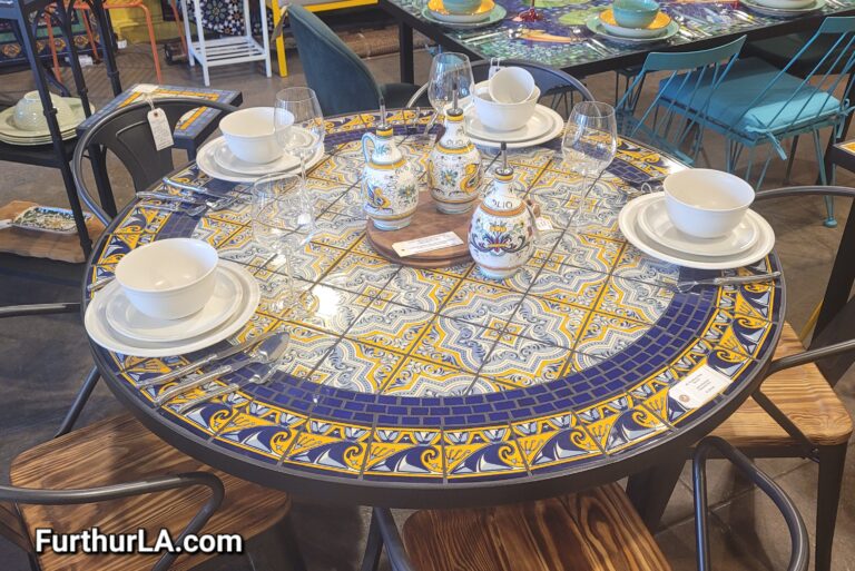 Large round tile outdoor patio table