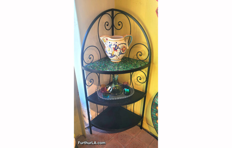 Wrought iron corner rack or bookcase plant stand