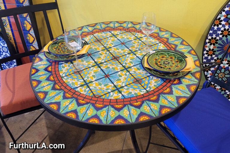 Round outdoor or kitchen tile dining table