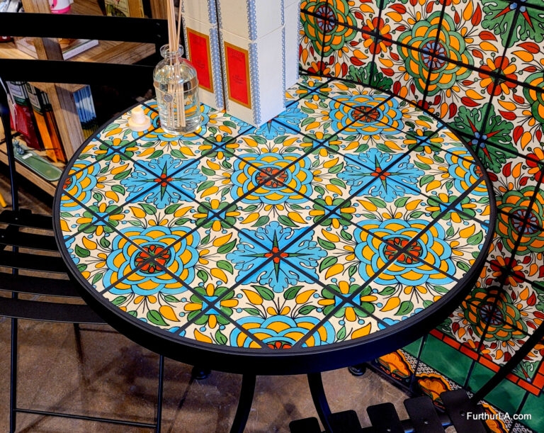 Outdoor round tile top patio table