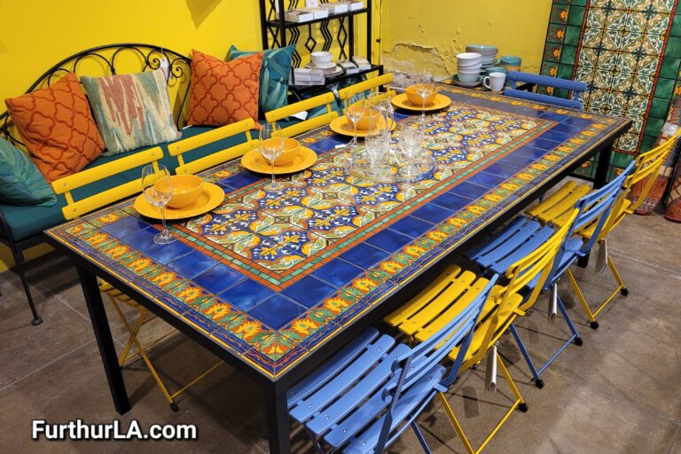 large outdoor tile mosaic patio table with talavera tile