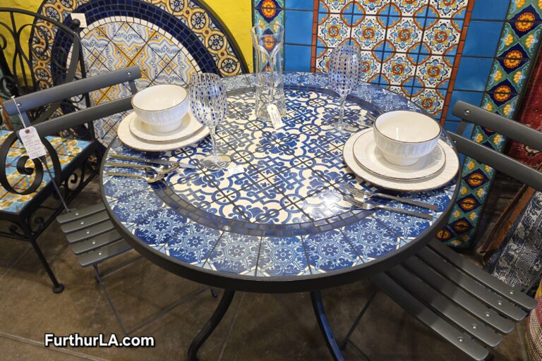 Delftware tile outdoor round patio table