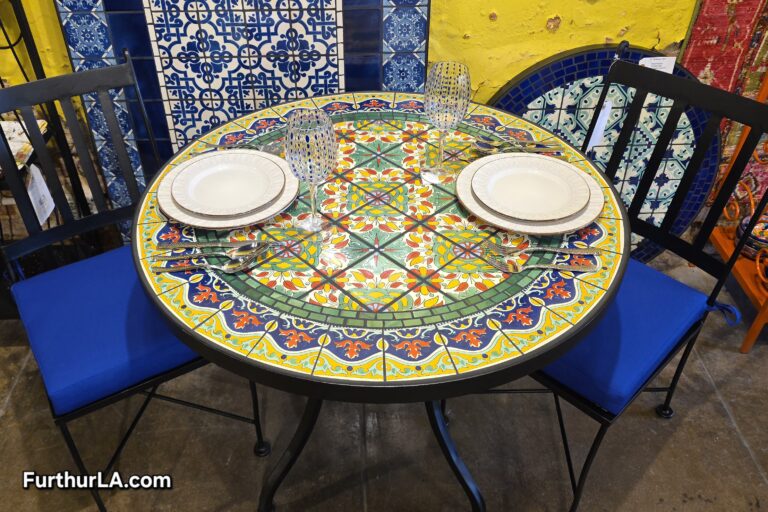 Round outdoor tile mosaic patio table