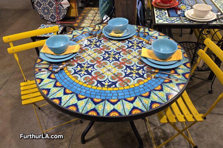 Colorful tile top outdoor or kitchen dining table
