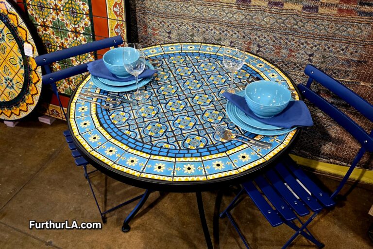 Round colorful tile top patio table