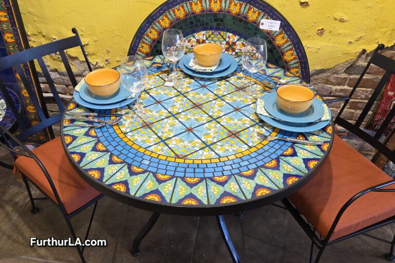 Round outdoor tile mosaic dining table