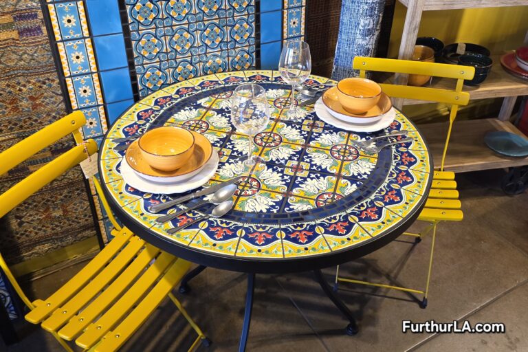 colorful outdoor tile top patio dining table