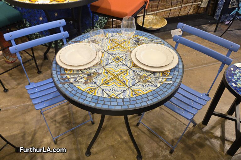 Mediterranean style tile top patio bistro table