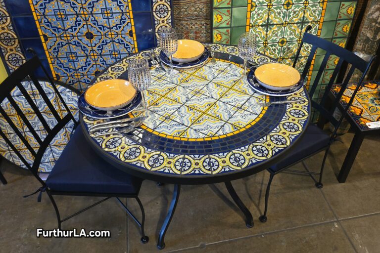Round outdoor tile patio garden table