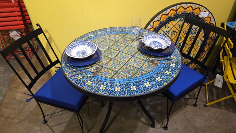 Round outdoor-patio garden table.