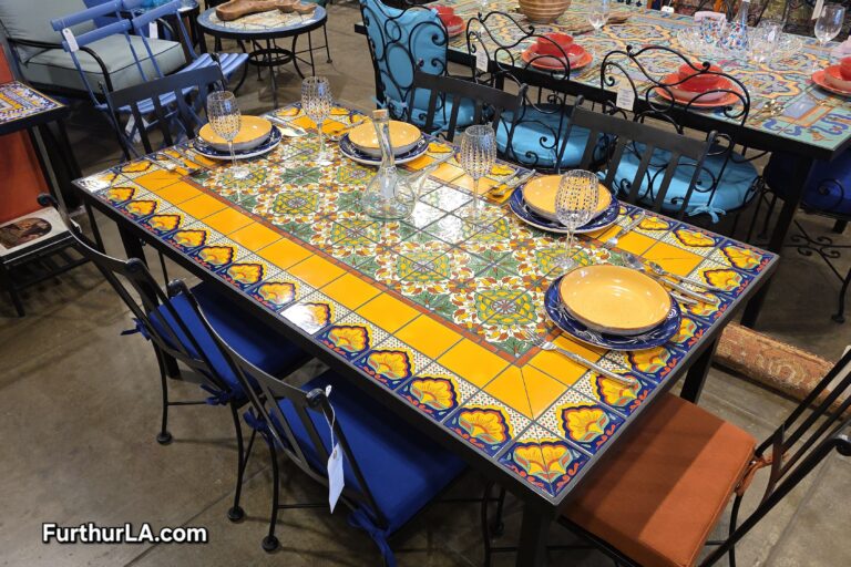 Colorful outdoor tile patio table