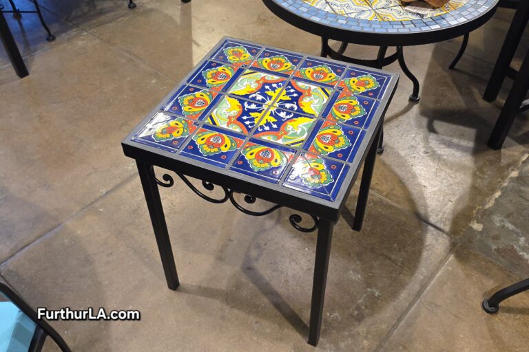 Tile and wrought iron outdoor side table