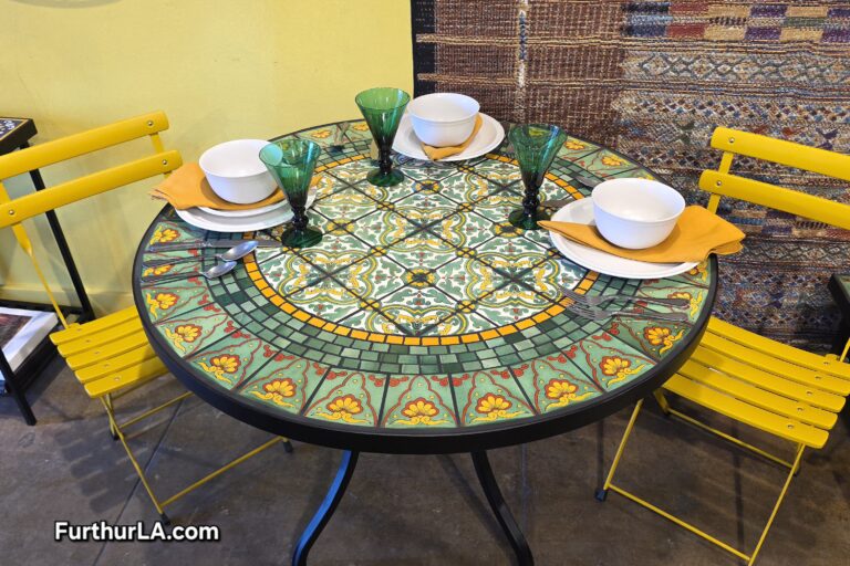 round mosaic tile outdoor patio table