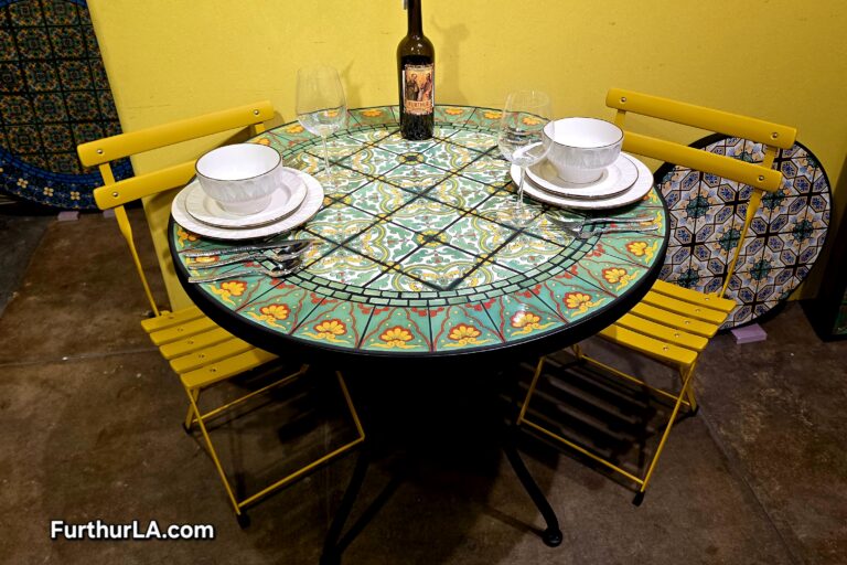Tile mosaic outdoor table for patio