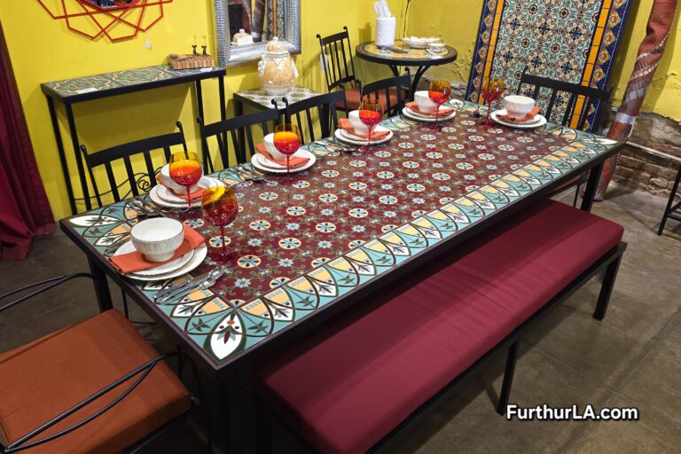 Large outdoor tile top dining patio table.
